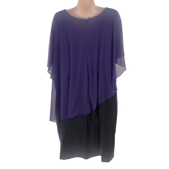 Size 14W 1X PURPLE/BLACK‎ CHIFFON/SHUTTER PLEAT CAPELET DRESS Wedding PLUS SIZE - Picture 5 of 6